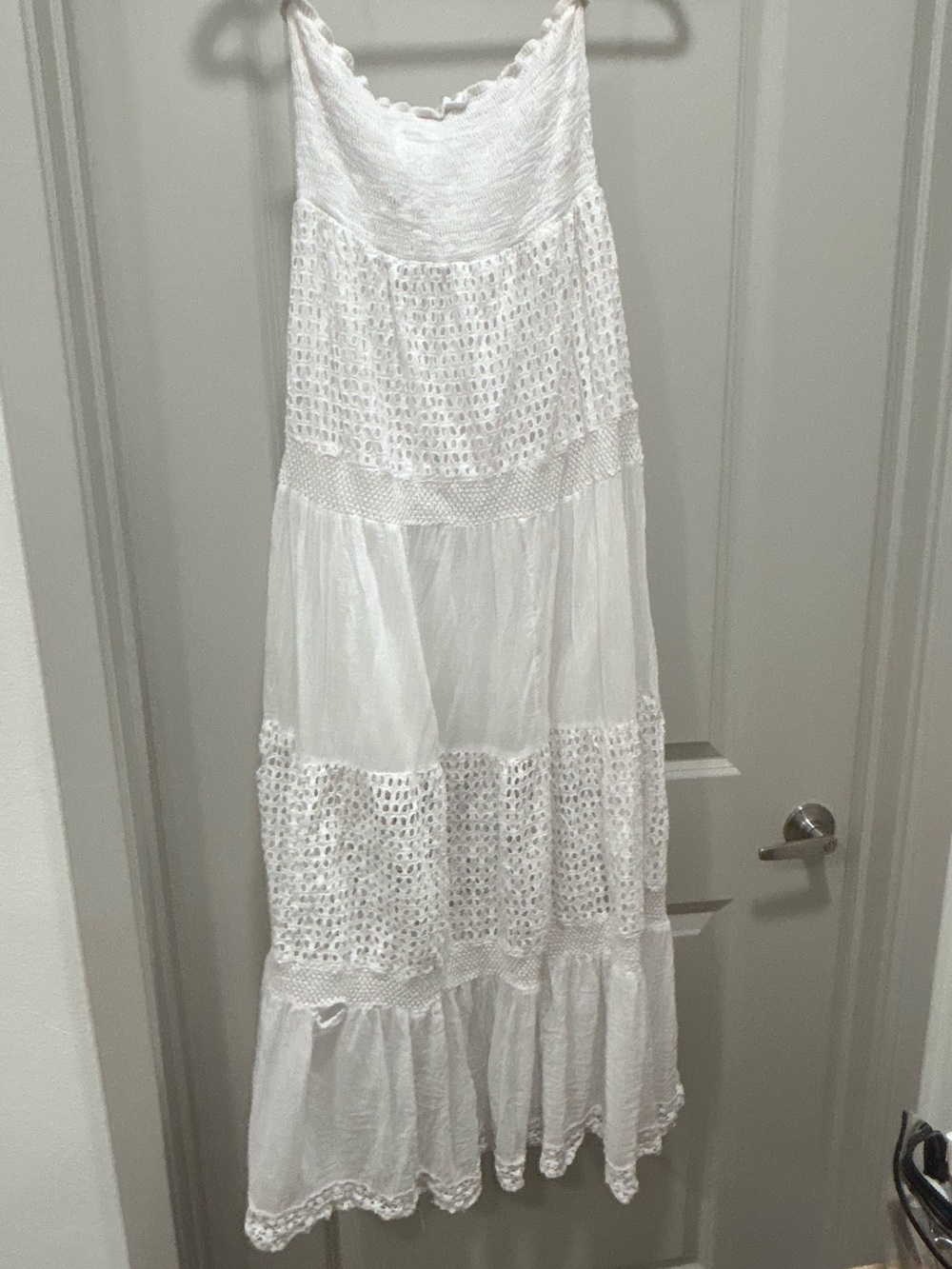 Women's Cotton White Tiered Lace Maxi Dress